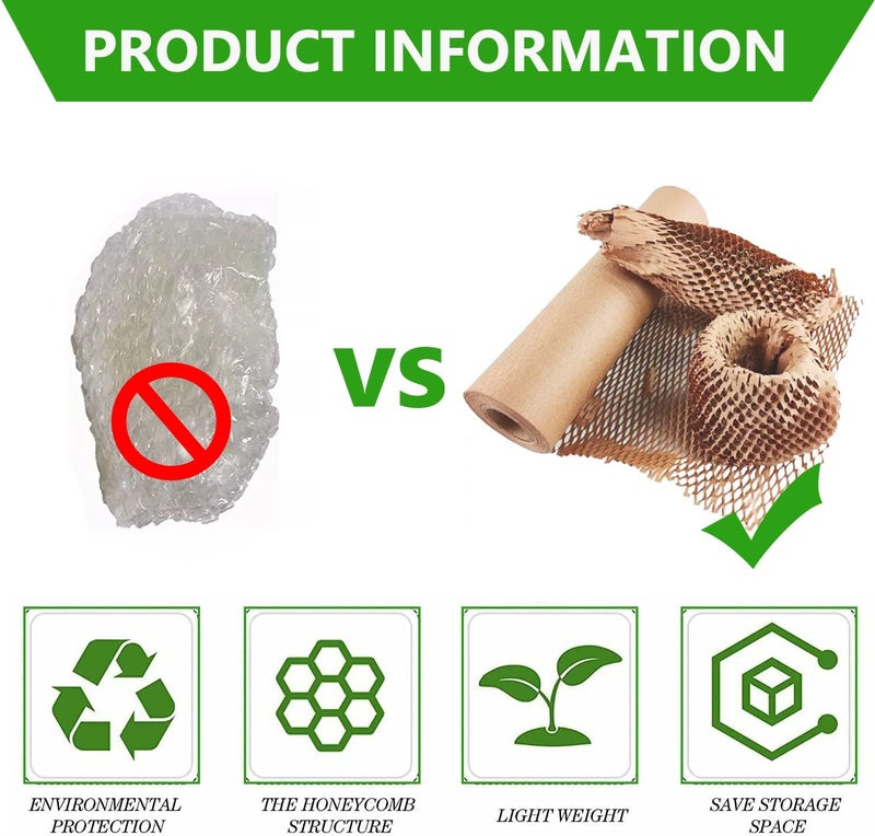 liirro Honeycomb Packing Paper Wrap 12"x400' Sustainable Alternative to Bubble Cushioning Wrap Biodegradable & Fully Recylable for Moving/Shipping/Packing Roll with 20 Fragile Stickers - Image 4